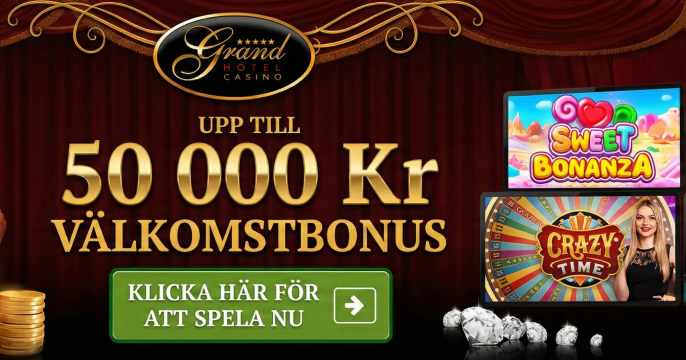 GrandHotelCasino välkomstbanner med bonusar för spelare från Sverige